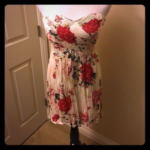 Strapless floral mini dress